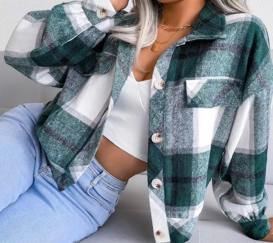 Plaid Puff Sleeve Jacket