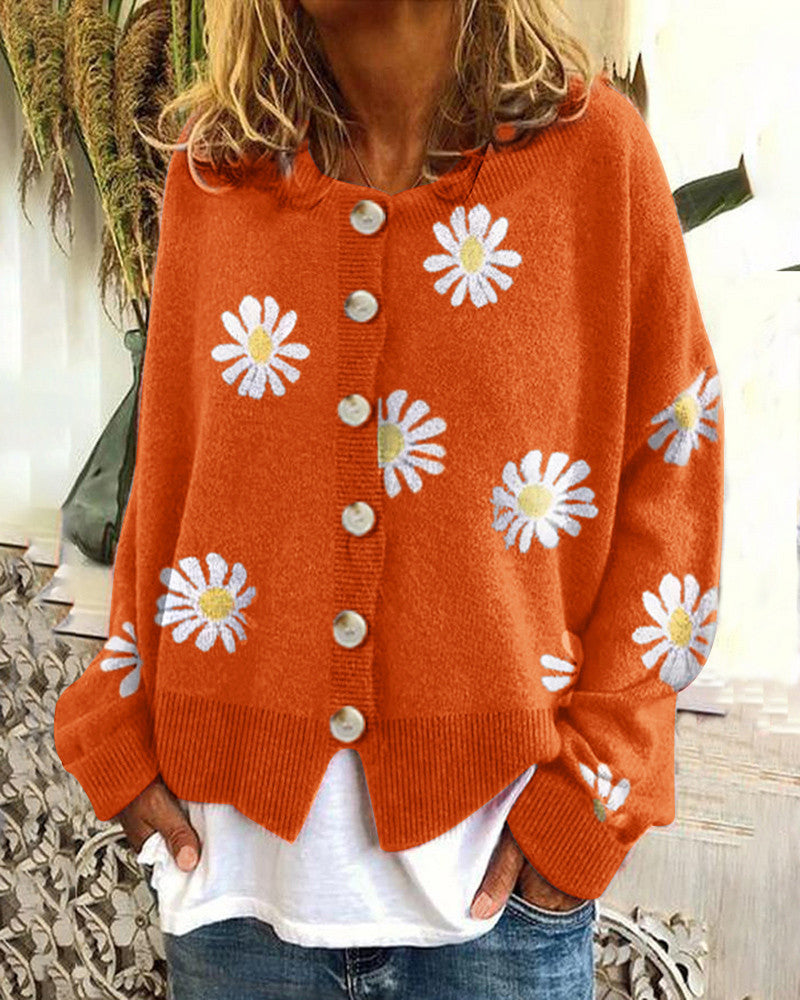 Daisy Embroidered Knit Cardigan