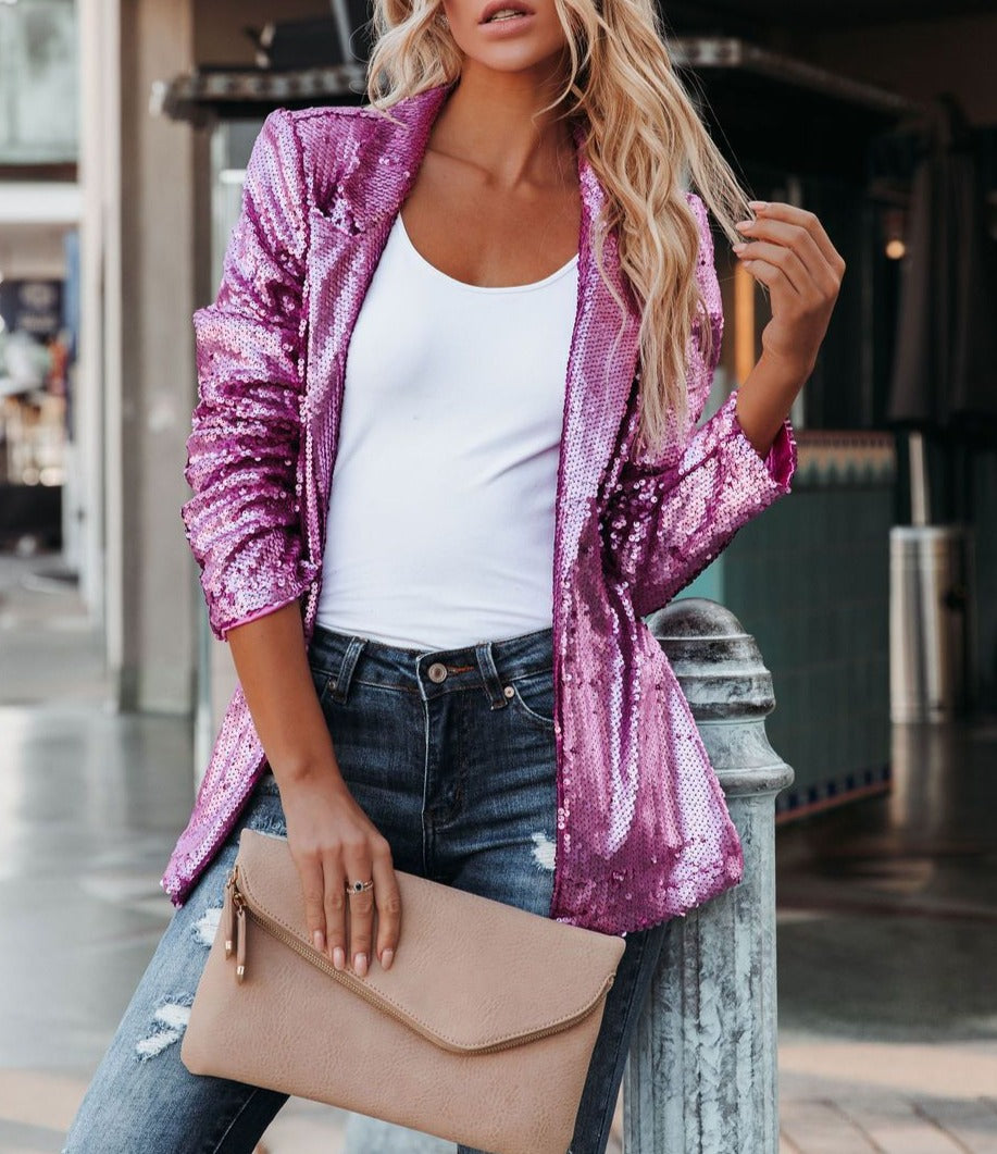 Sequin Lapel Blazer