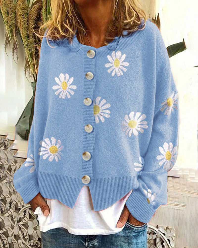 Daisy Embroidered Knit Cardigan