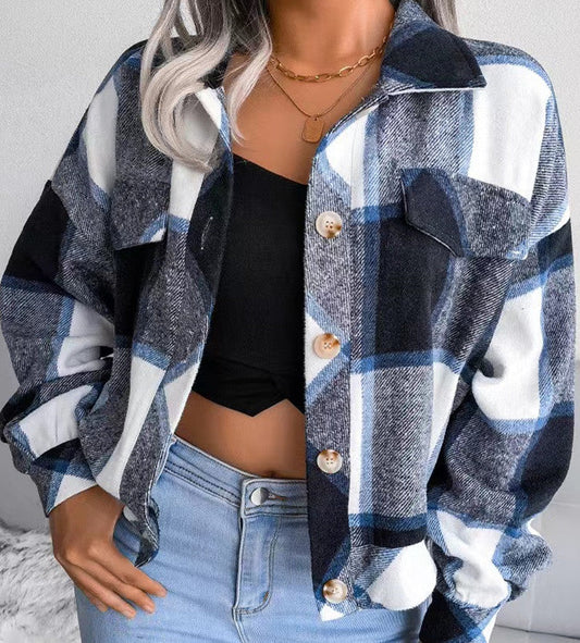 Plaid Puff Sleeve Jacket