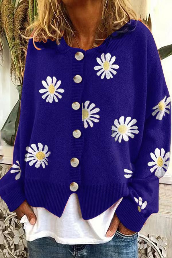 Daisy Embroidered Knit Cardigan