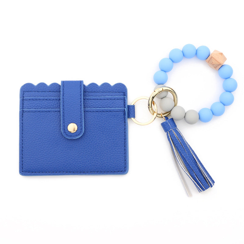 Silicone Bead Bracelet Card Case PU Tassel Lady Keychain