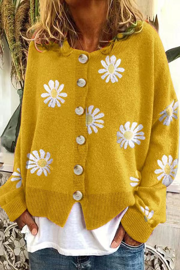 Daisy Embroidered Knit Cardigan