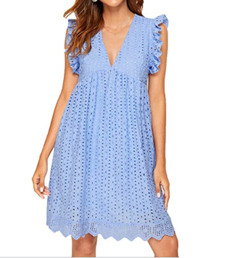 Jacquard Cutout V-Neck Dress