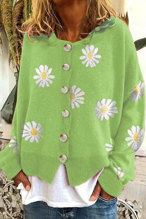 Daisy Embroidered Knit Cardigan