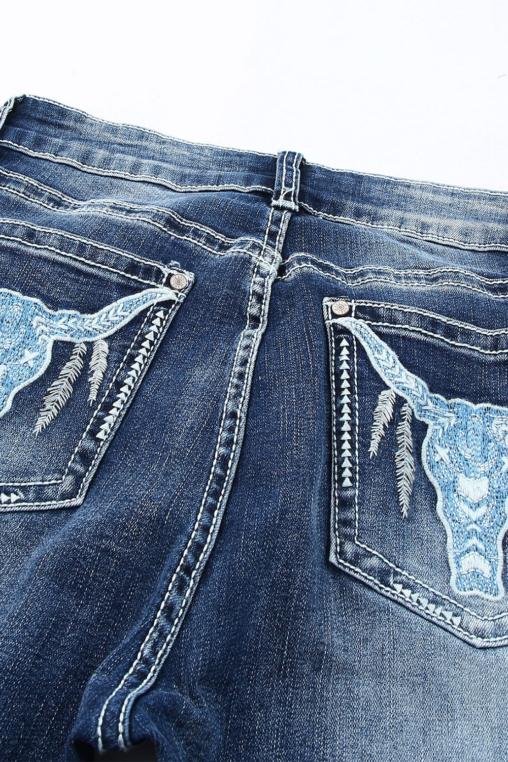 Embroidered Cow Straight Leg Jeans