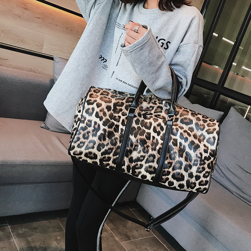 Vegan Leather Leopard Overnight Bag