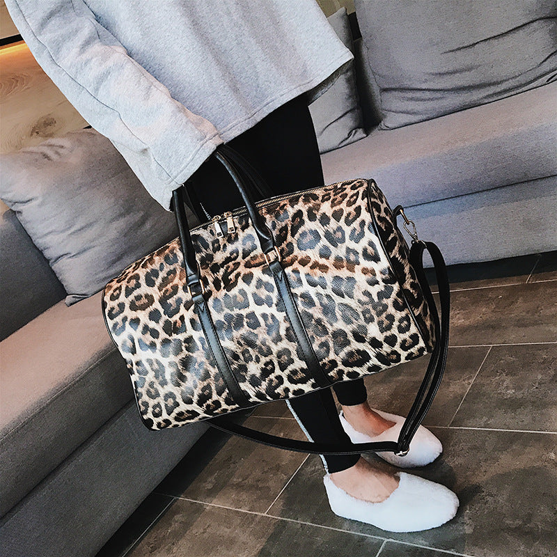 Vegan Leather Leopard Overnight Bag