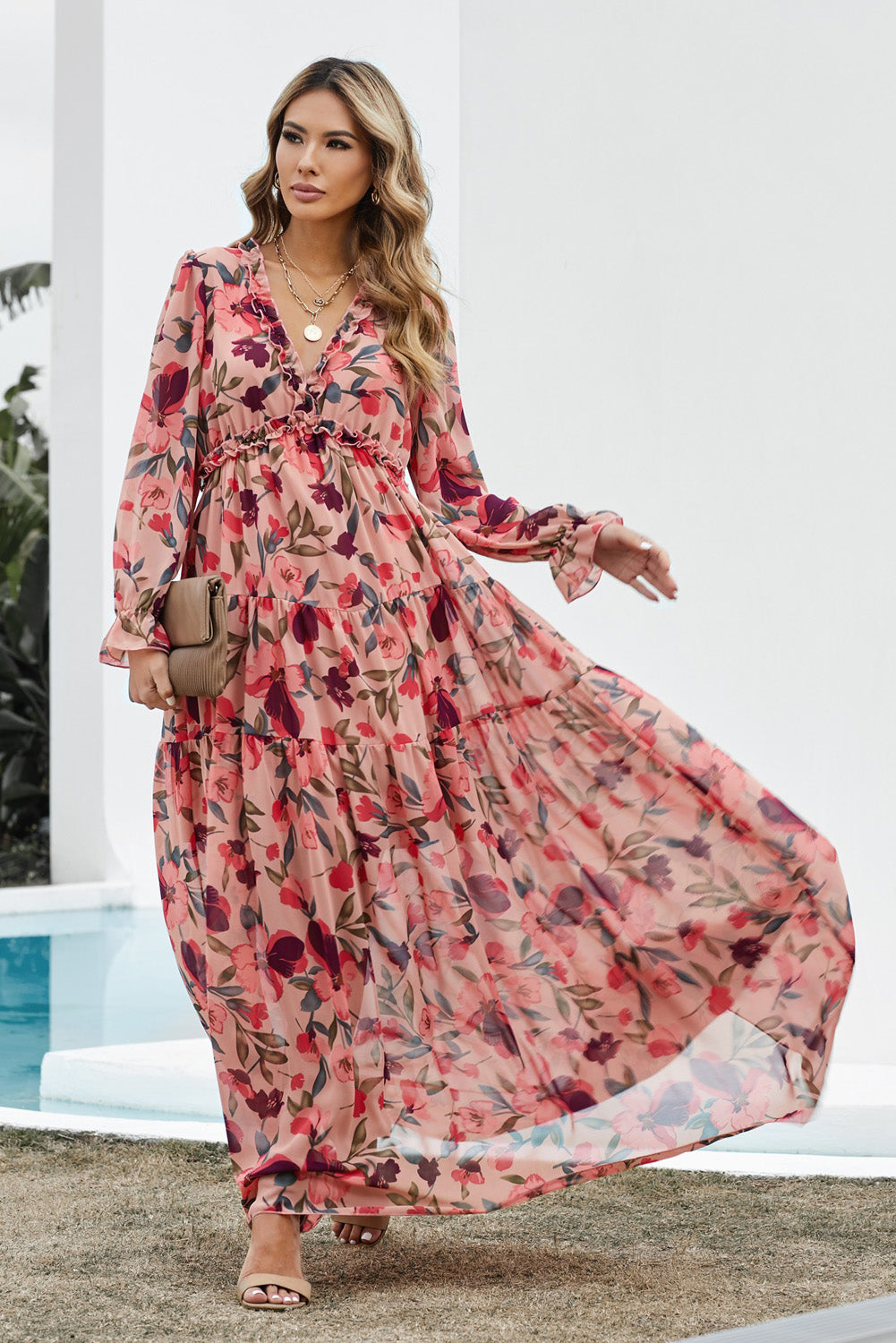 Printed Ruffle Tiered Maxi Dress