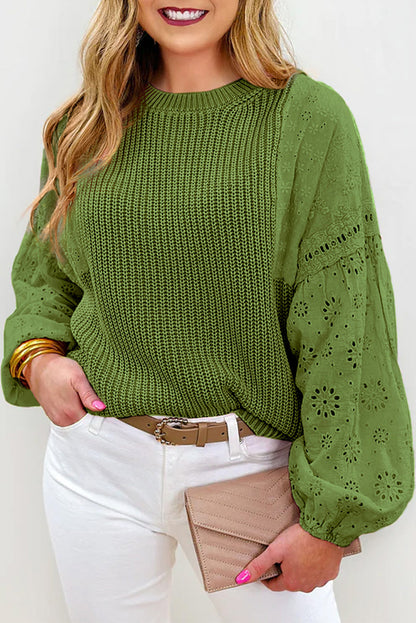 Eyelet Patchwork Pullover Sweater