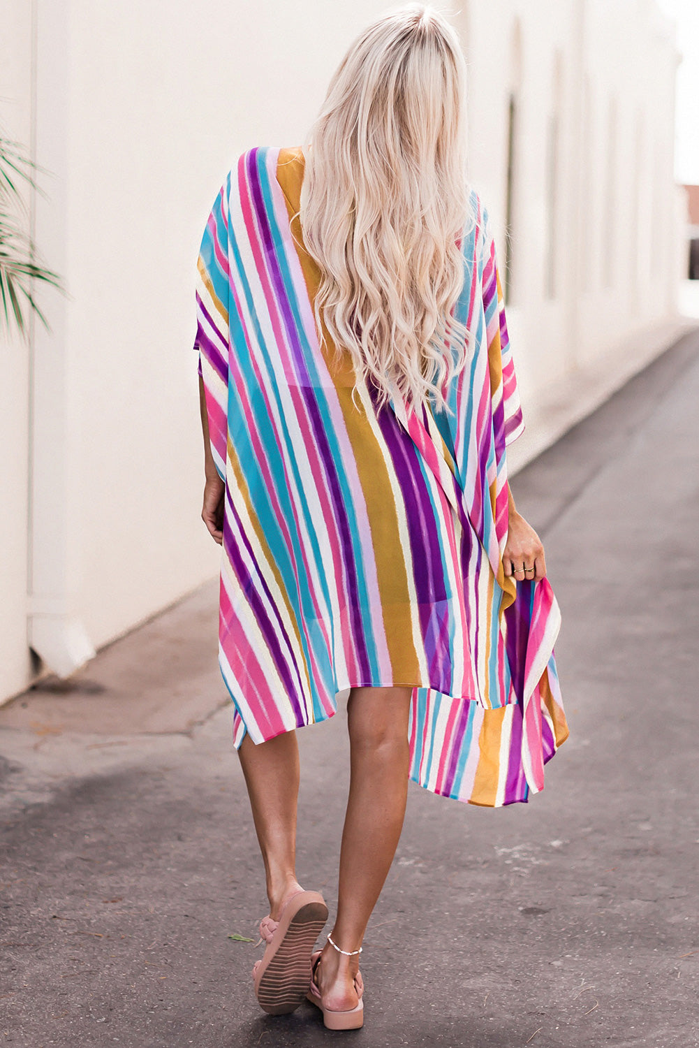 Multicolor Striped Print Beach Cover Up