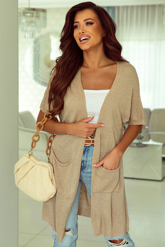 Half Sleeve Pocketed Long Cardigan