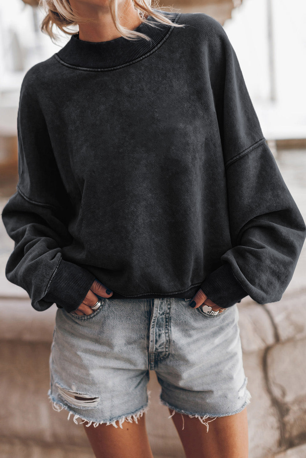 Drop Shoulder Crew Neck Pullover Sweatshirt