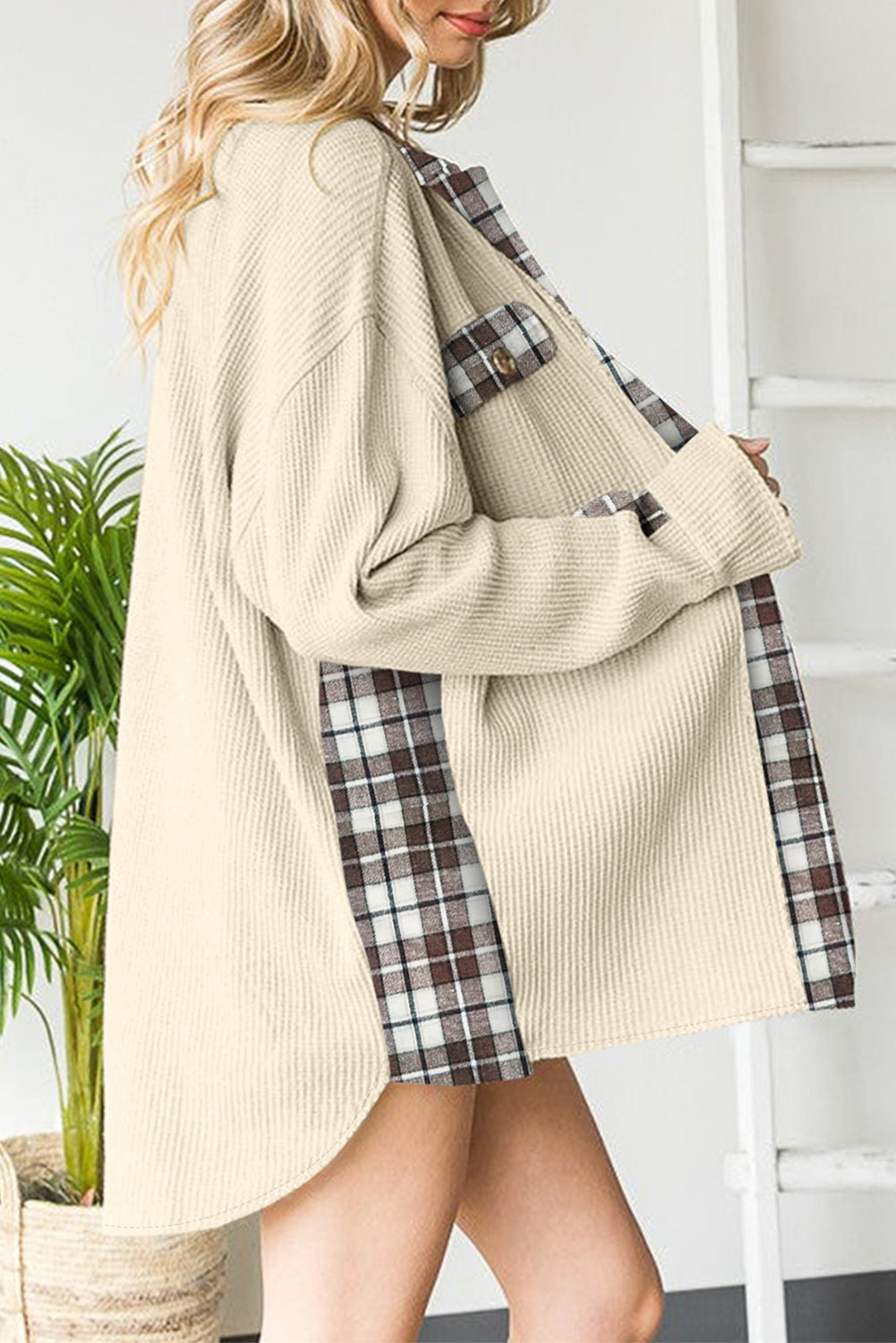 Plaid Waffle Knit Shacket