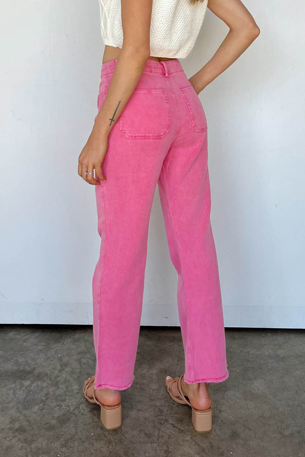 Pink Ankle-length Flare Jeans