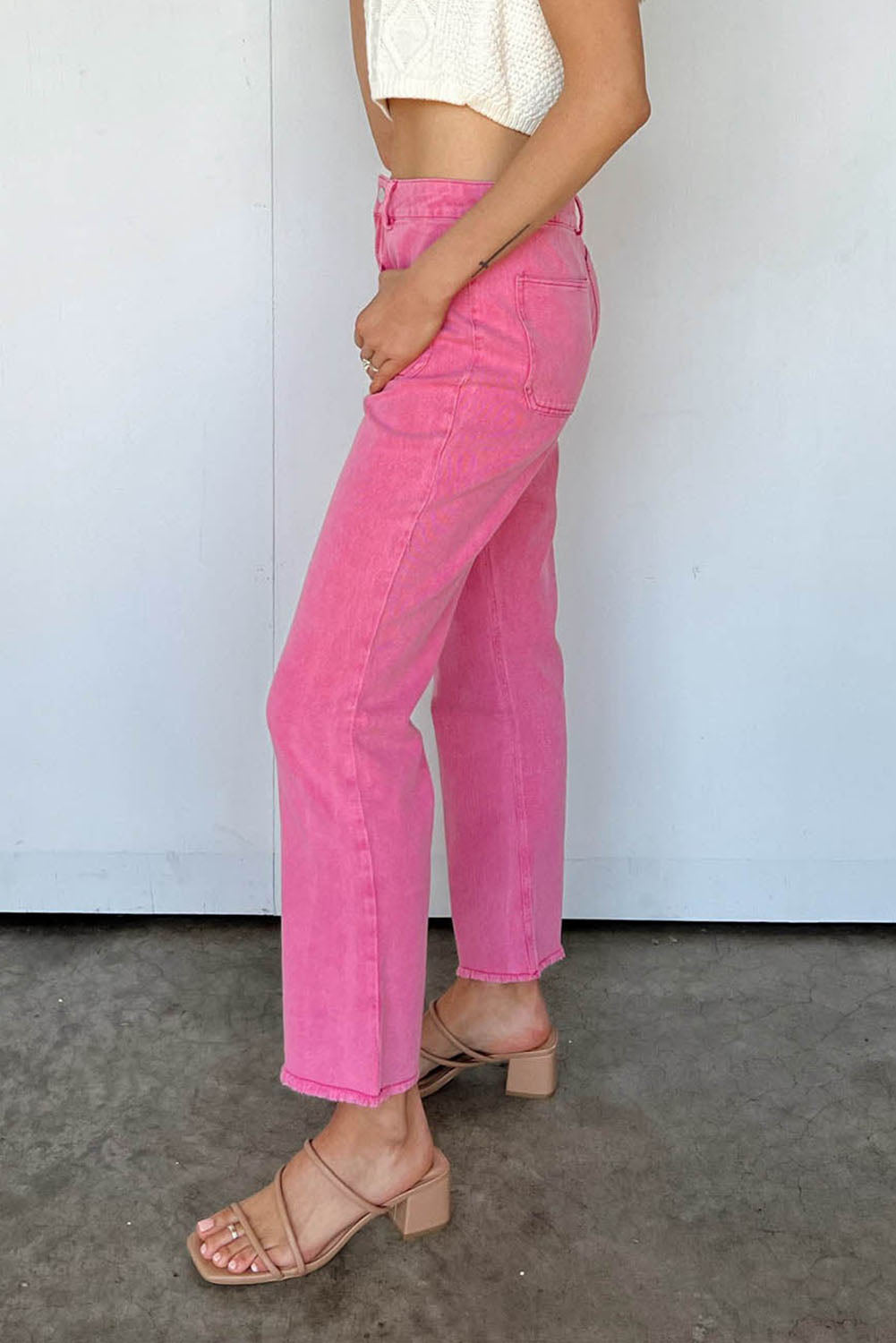 Pink Ankle-length Flare Jeans