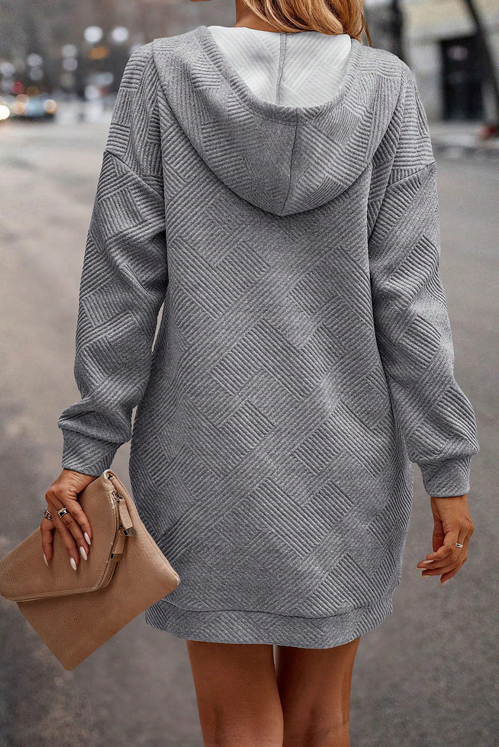 Textured Drawstring Hooded Mini Dress