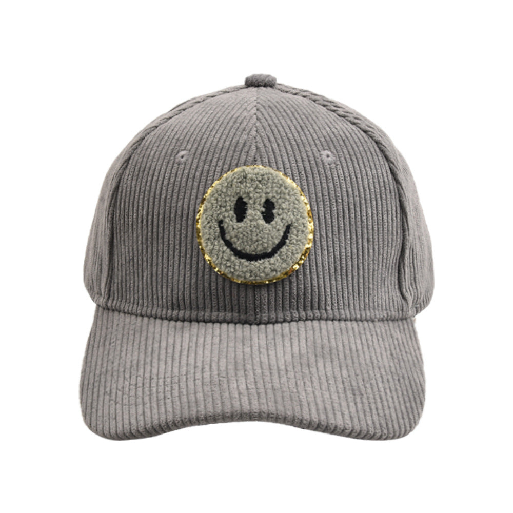 Smiley Corduroy Baseball Cap Fuzzy Patch Cap