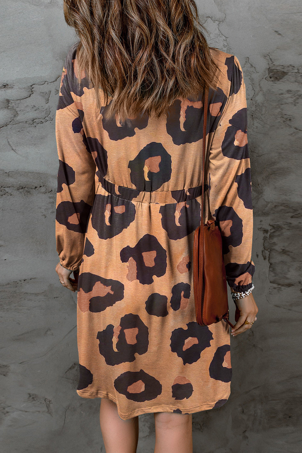 Leopard Button Front Bubble Sleeve Dress