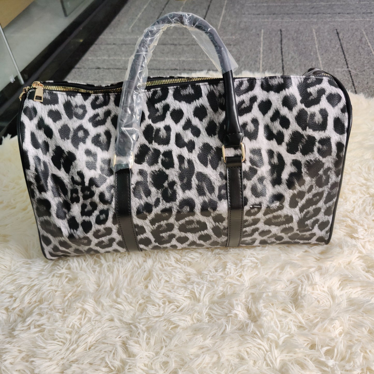 Vegan Leather Leopard Overnight Bag