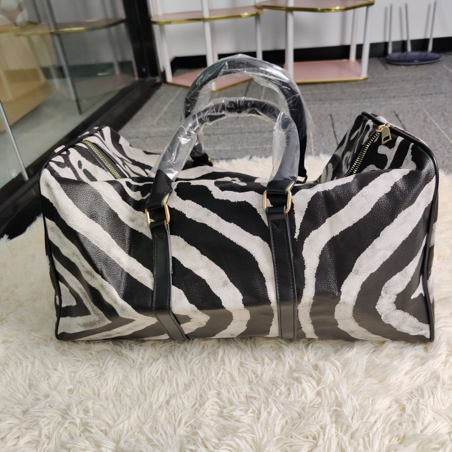 Vegan Leather Leopard Overnight Bag