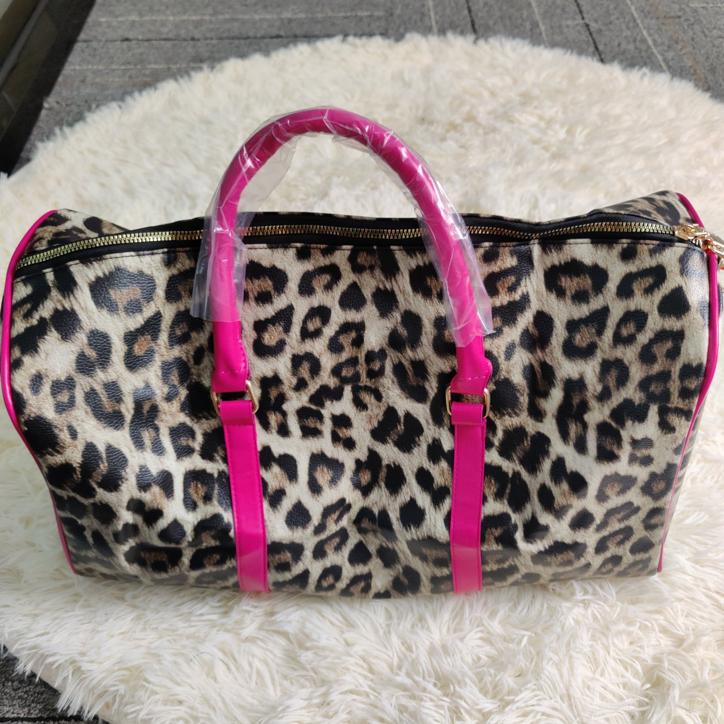 Vegan Leather Leopard Overnight Bag