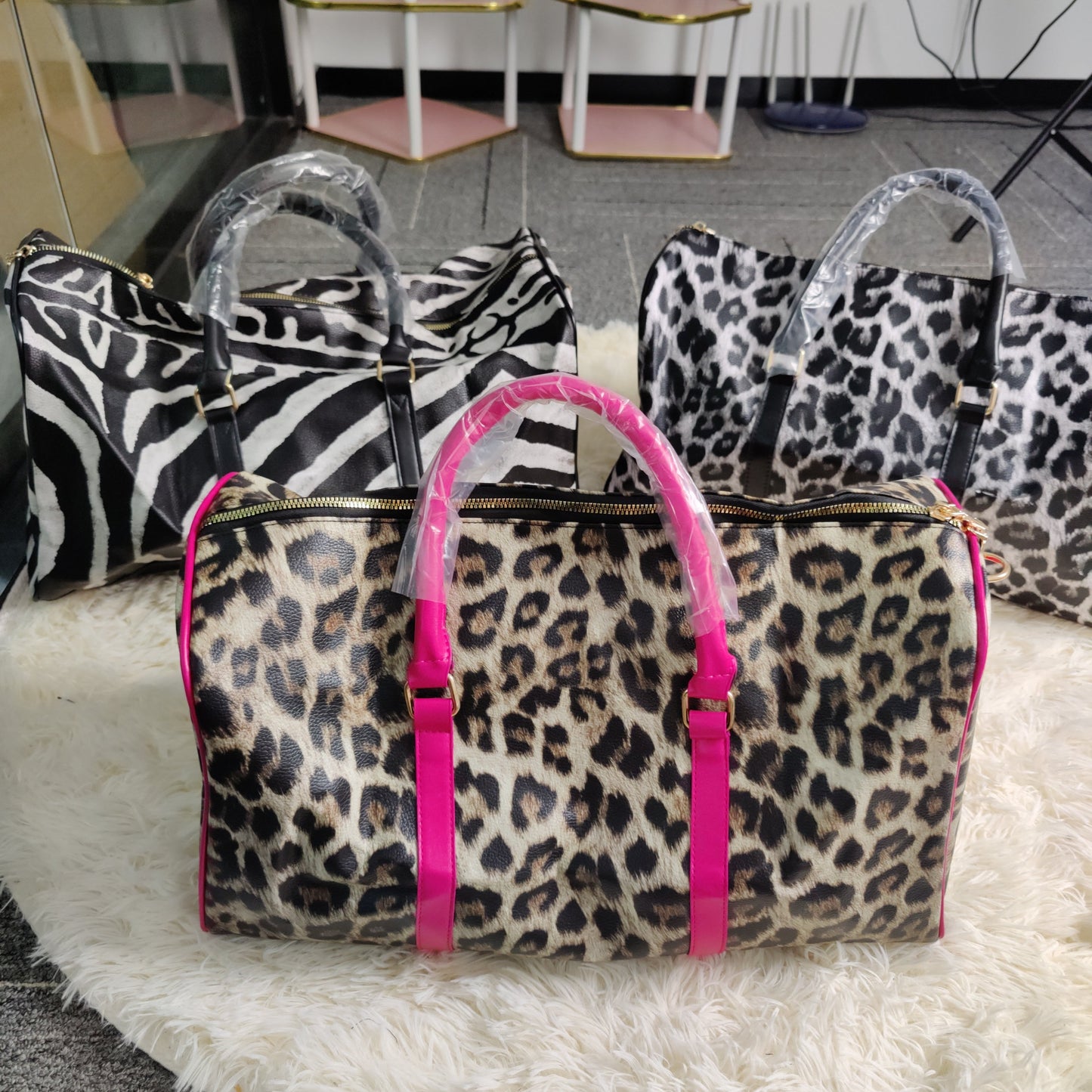 Vegan Leather Leopard Overnight Bag