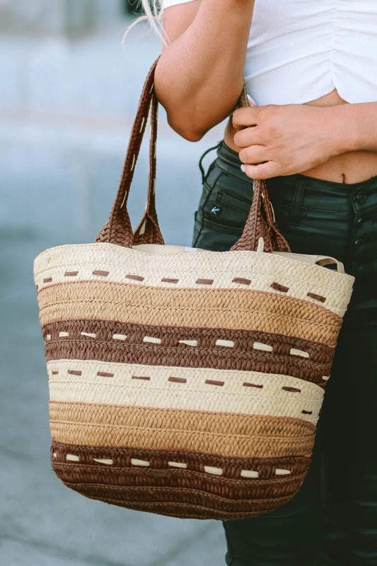 Multicolor Straw Woven Beach Bag