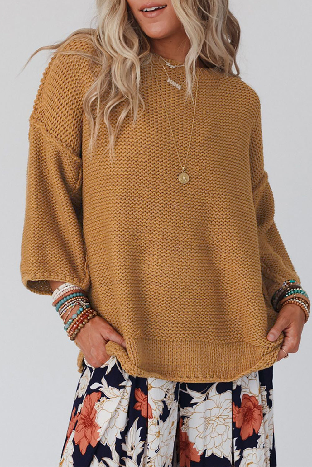 Textured Knit Loose Sweater