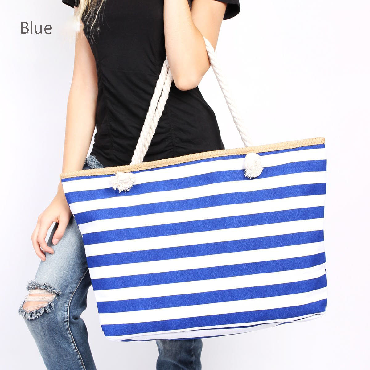 Ladies Canvas Stripe Tote Bag