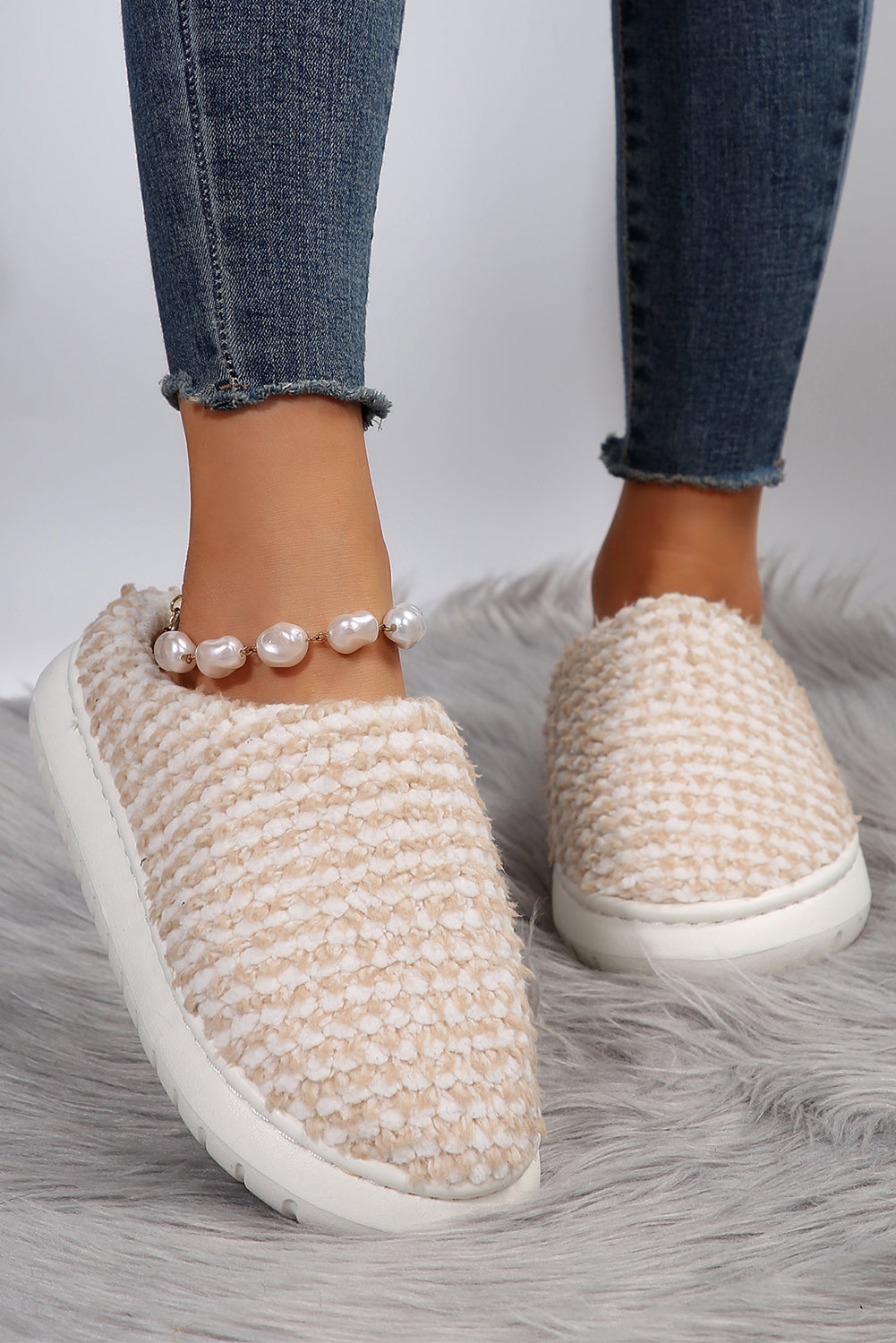 Two-tone Knitted Warm Homewear Slippers