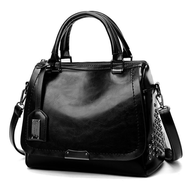 Women's Retro Oil Leather Rivet Bag