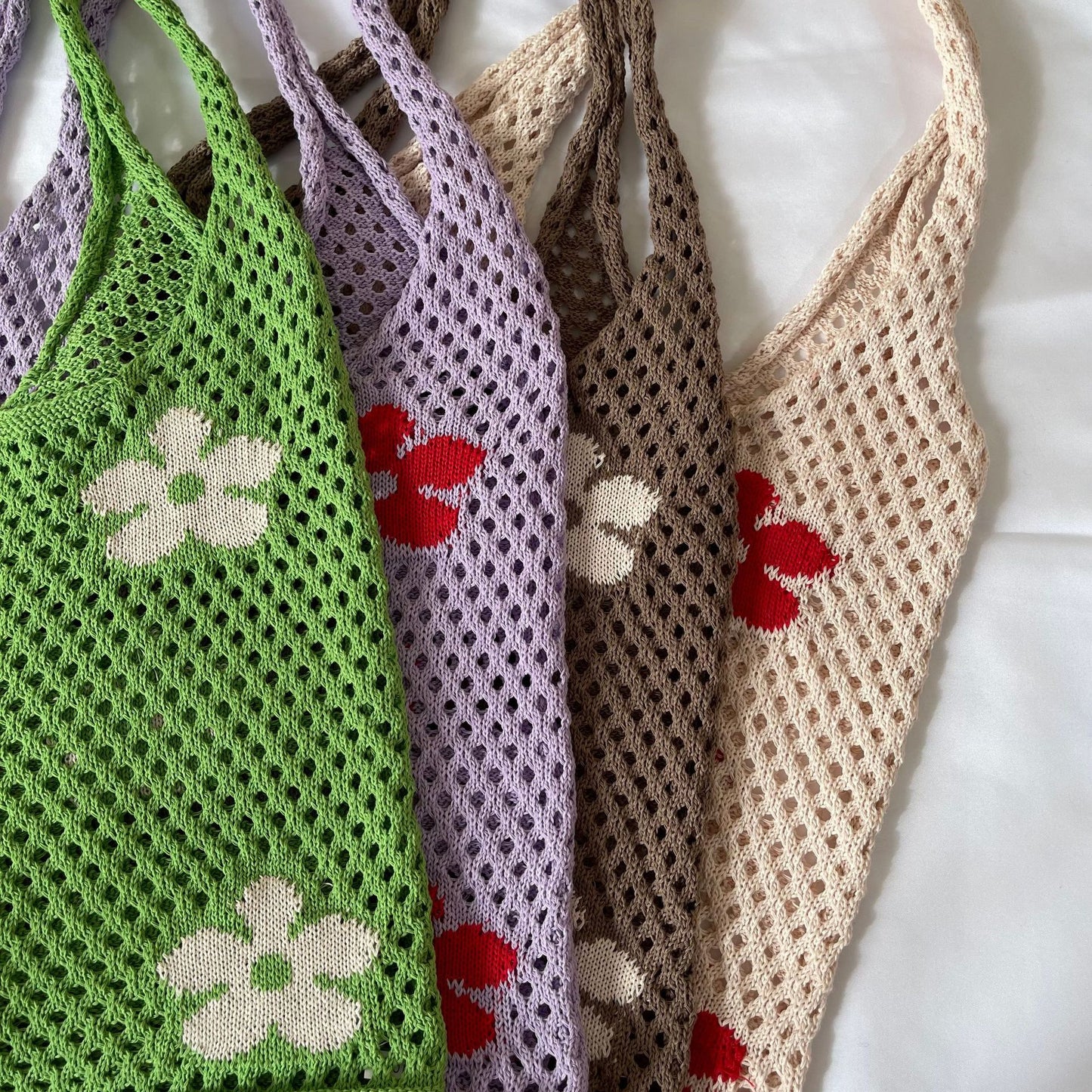 Floral Pattern Crochet Tote Bag