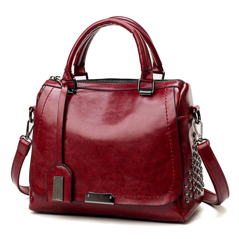 Women's Retro Oil Leather Rivet Bag