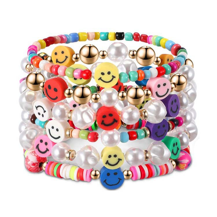 Colorful Clay Fruit Smiley Beaded Bracelet