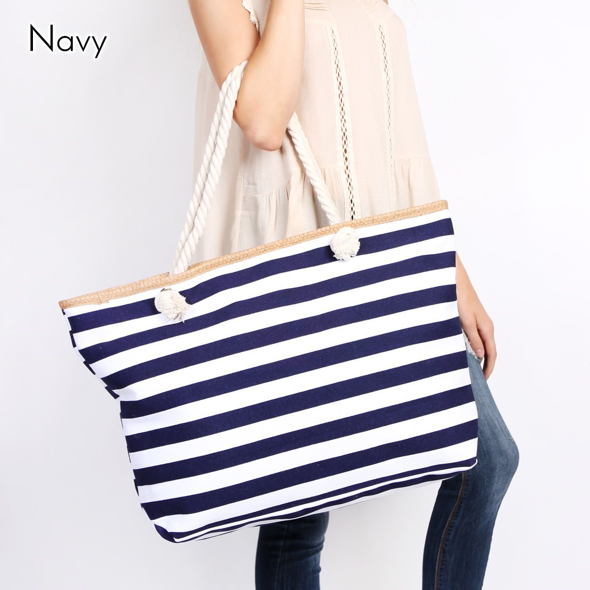 Ladies Canvas Stripe Tote Bag