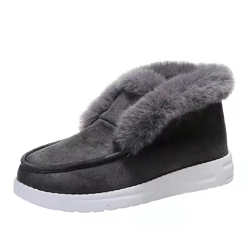 Women Pure Color Suede Cotton Shoes-Gray