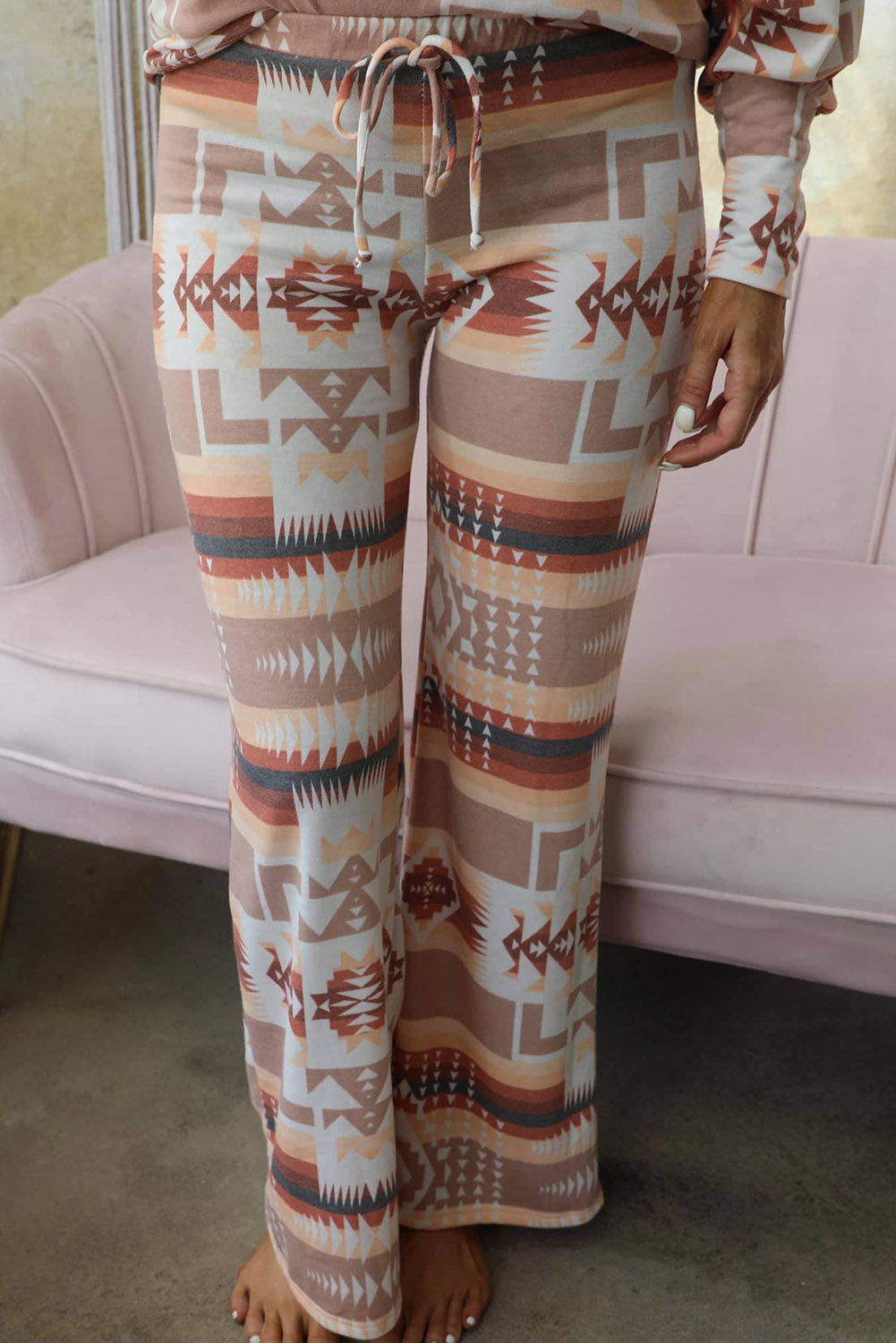 Multicolour Aztec Print Long Sleeve Top Pants Lounge Outfit