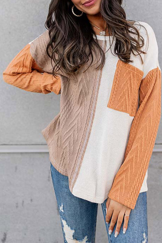 Long Sleeve Colorblock Textured Knit Top