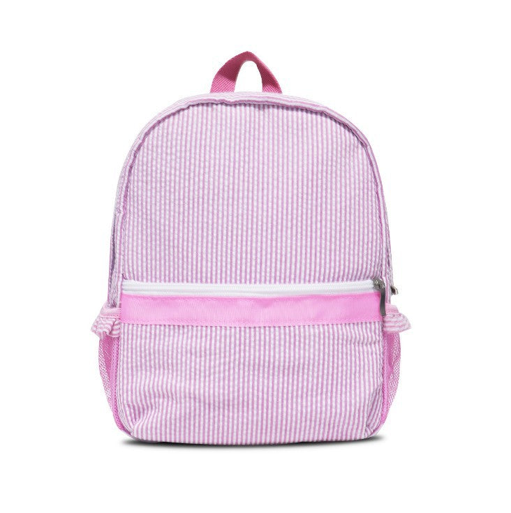 Children's seersucker backpacks and cosmetic bags