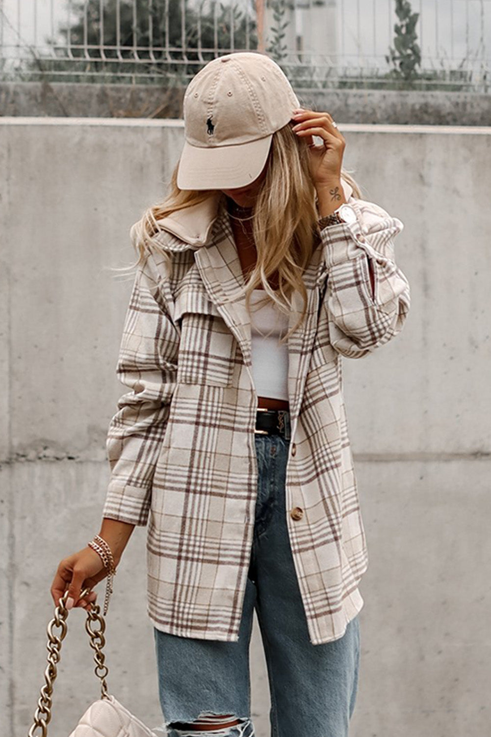 Plaid Removable Hood Buttoned Shacket