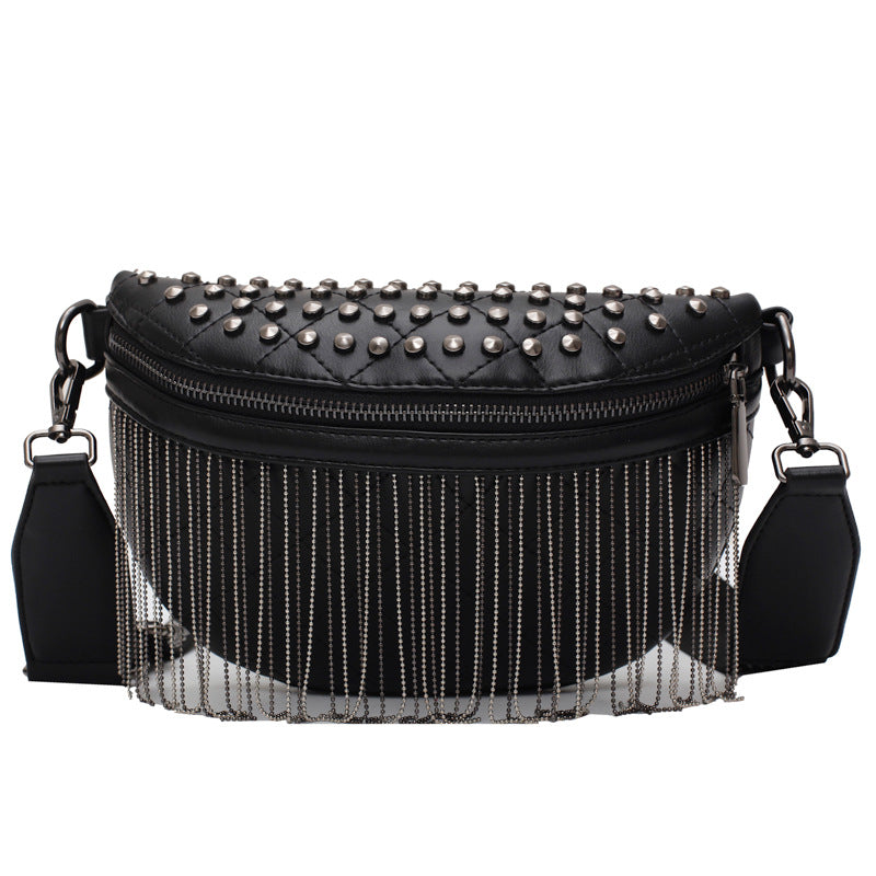 Women's PU Crossbody Rivet Chest Bag  with Tassel