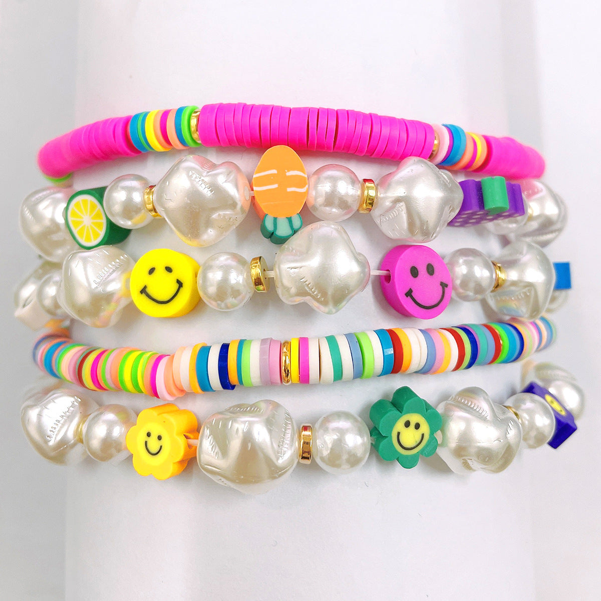 Colorful Clay Fruit Smiley Beaded Bracelet