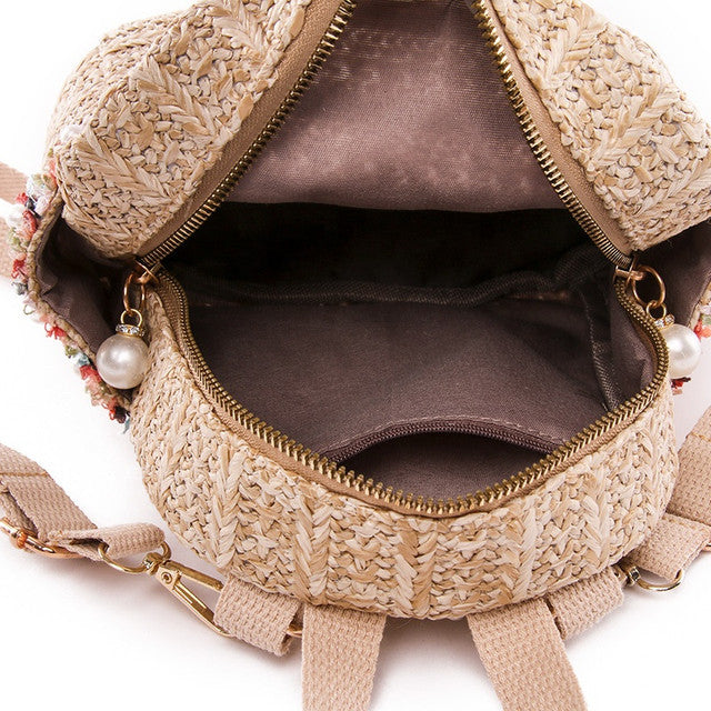 Mini Woven Backpack with Pearls