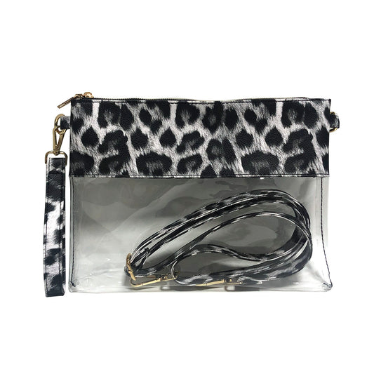 Transparent PVC Leopard Plaid Clutch Crossbody Bag