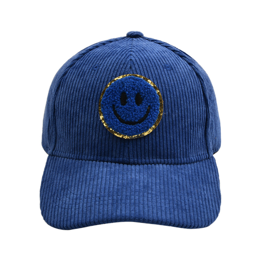 Smiley Corduroy Baseball Cap Fuzzy Patch Cap