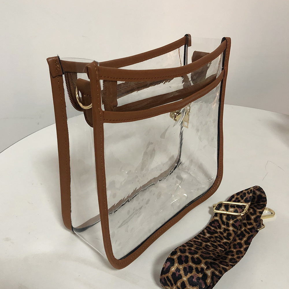 Transparent PVC Leopard Print Shoulder Strap Crossbody Bag