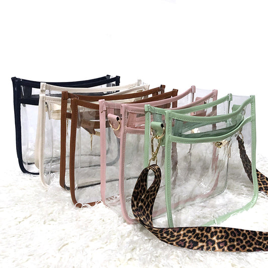 Transparent PVC Leopard Print Shoulder Strap Crossbody Bag