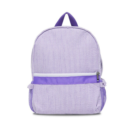 Children's seersucker backpacks and cosmetic bags